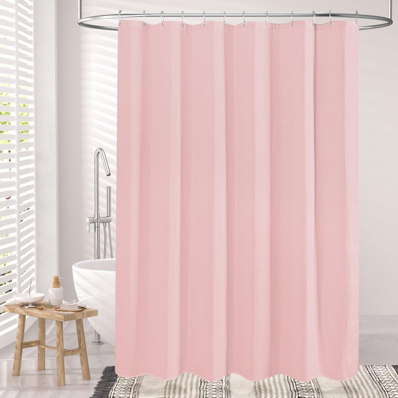 AmazerBath Blush Pink Shower Curtain Fabric, Waffle Shower Curtain Heavy Duty 240GSM, Hotel Quality Bathroom Shower Curtains, 72 x 72 Inches - Image 2