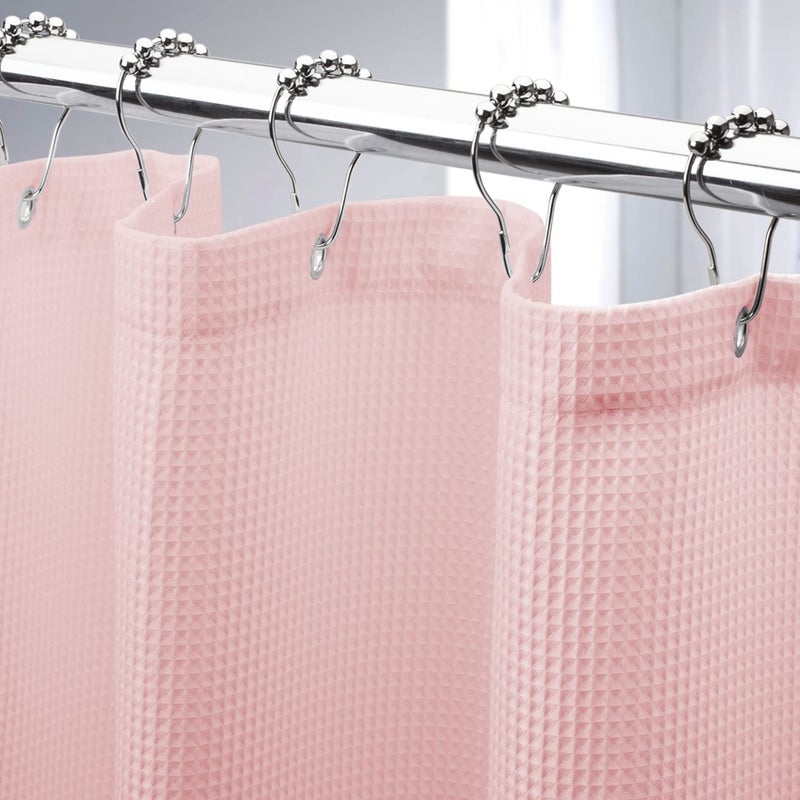 AmazerBath Blush Pink Shower Curtain Fabric, Waffle Shower Curtain Heavy Duty 240GSM, Hotel Quality Bathroom Shower Curtains, 72 x 72 Inches - Image 1