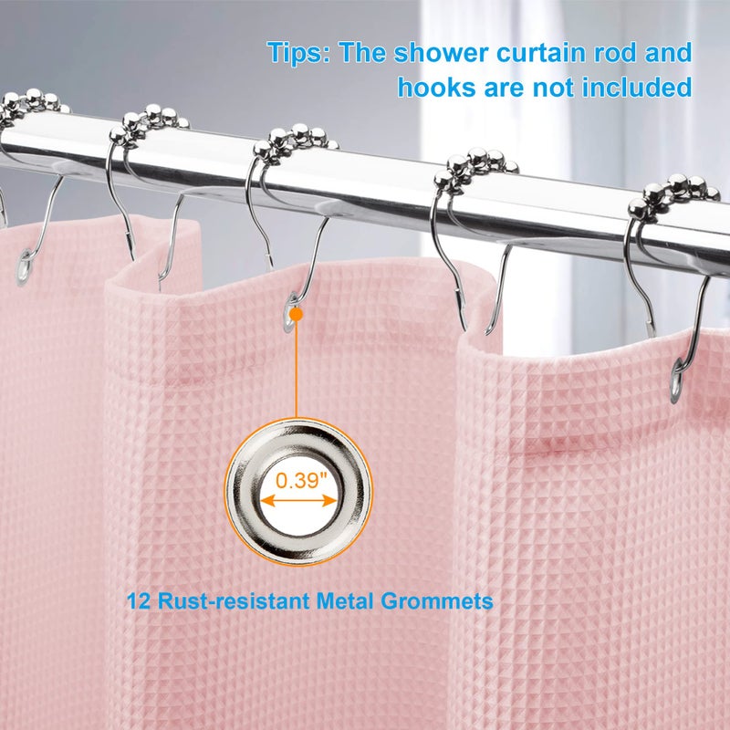 AmazerBath Blush Pink Shower Curtain Fabric, Waffle Shower Curtain Heavy Duty 240GSM, Hotel Quality Bathroom Shower Curtains, 72 x 72 Inches - Image 5