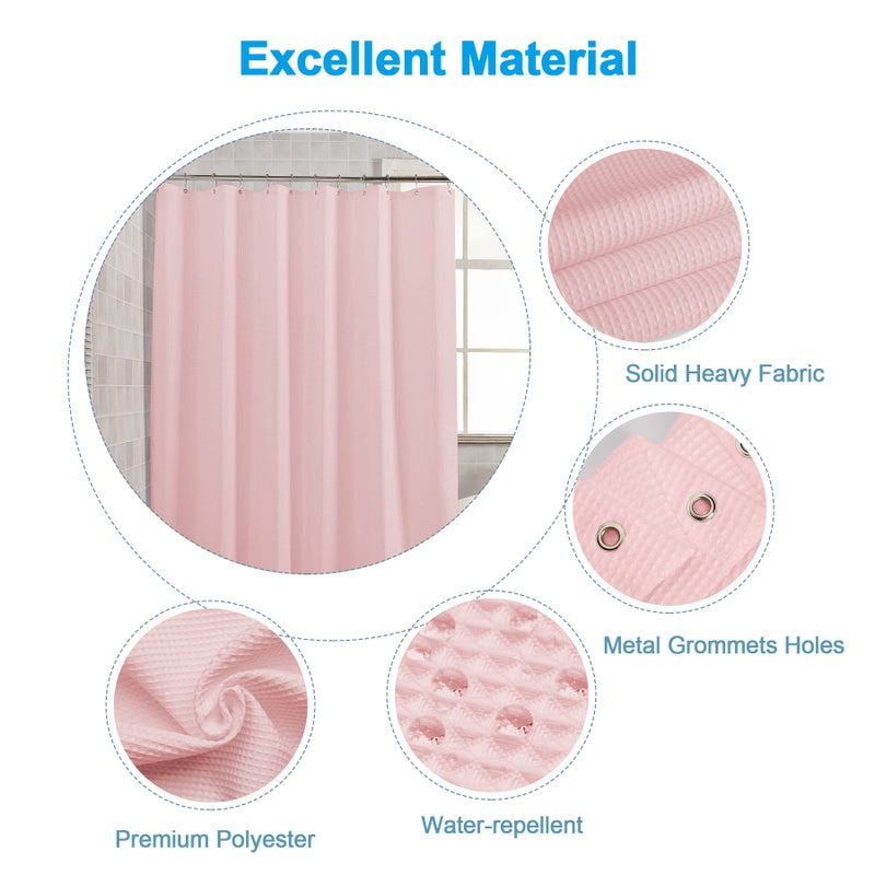 AmazerBath Blush Pink Shower Curtain Fabric, Waffle Shower Curtain Heavy Duty 240GSM, Hotel Quality Bathroom Shower Curtains, 72 x 72 Inches - Image 3