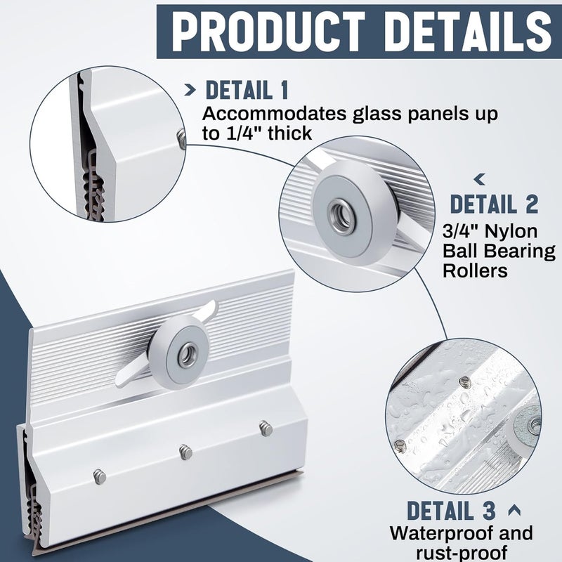 Yaocom 4 Pcs M 6053 Frameless Shower Door Rollers Top Bracket Roller Assembly 3/4 in Round Plastic Wheel Shower Door Replacement Parts Ball Bearings, Extruded Aluminum, Chrome Finish - Image 3