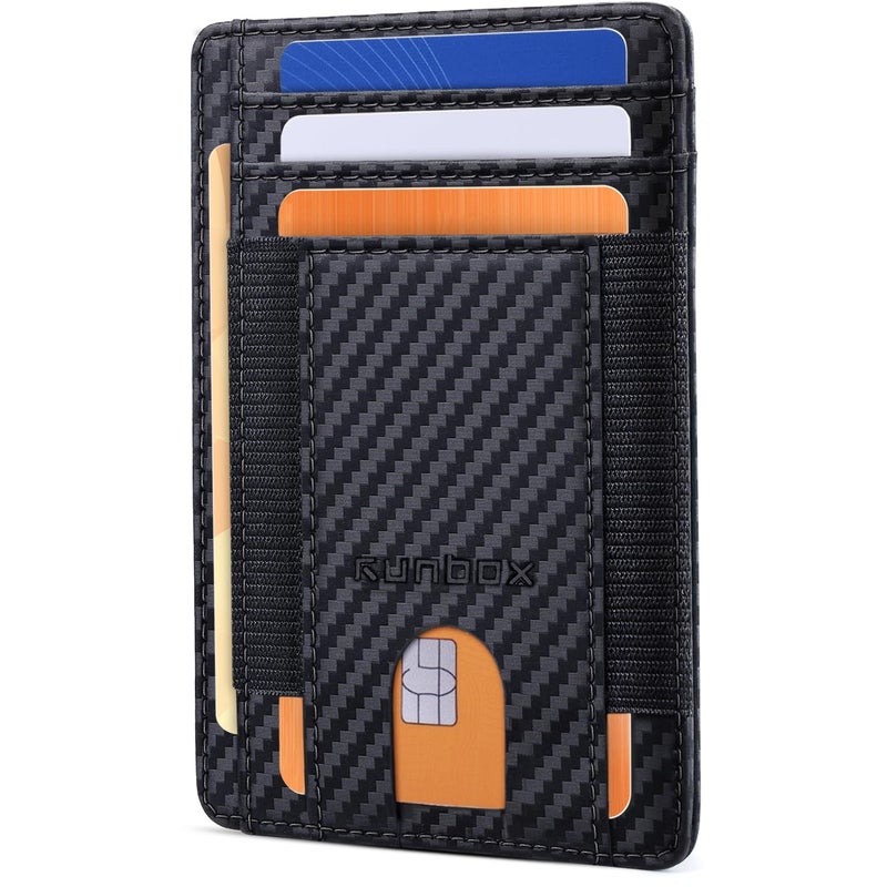 RUNBOX Slim Minimalist Wallet 8-12 Cards Front Pocket RFID Blocking Leather Small Thin Card Holder Wallets for Men and Women Gifts for Him - Image 1