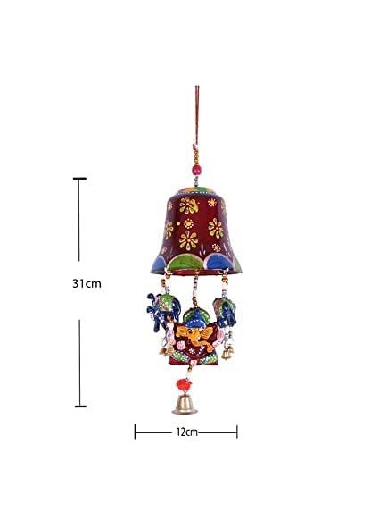 ADITYA IMPEX ADITYA IMPEX Handicraft rajasthane Wooden Colored Desing Decorative showpice Wind Chimes for Home Balcony Garden Positive Energy Decor Hanging Long Bells Ganesh with Elephant Set of 1 Piece Maroon  - Image 2
