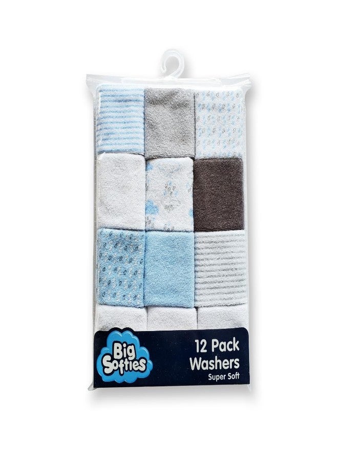 Big Softies Baby Terry Washers|Baby Napkins|Towelling|Cotton Blend|Super Absorbent & Soft|Baby's Hygiene|Soft Pastel Colours & Prints for Boys|Pack of 12 - Image 1