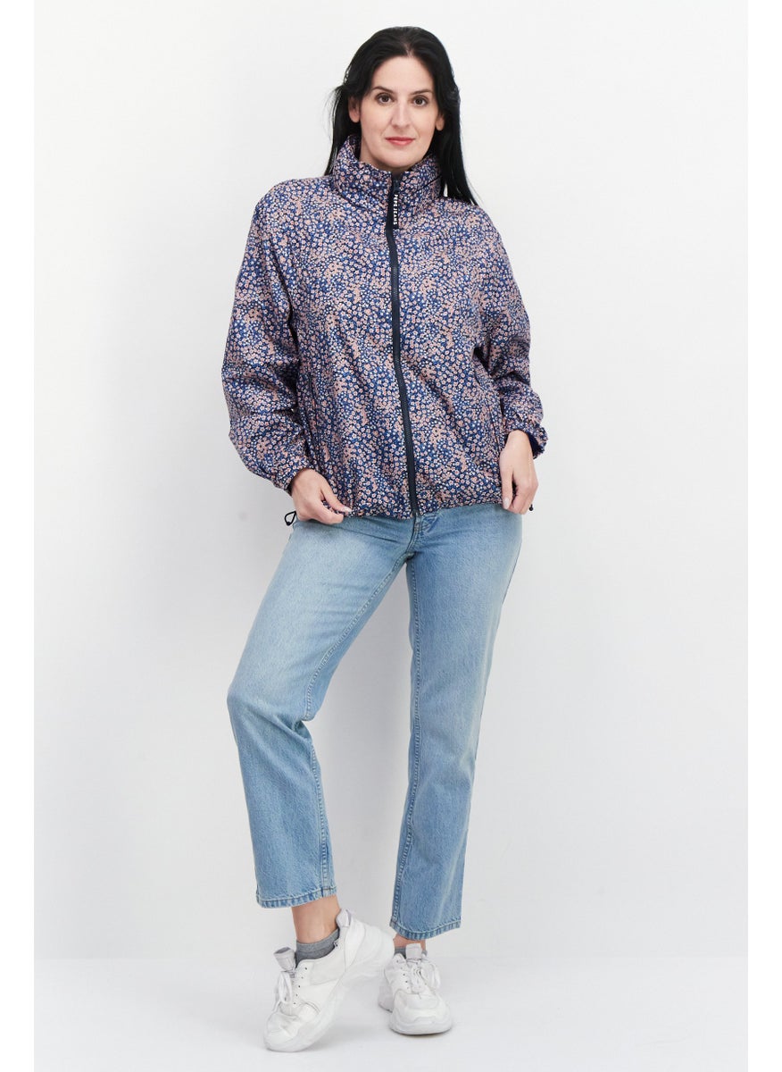 Pepe Jeans Women Floral Print Raincoat Jacket, Blue  - Image 2