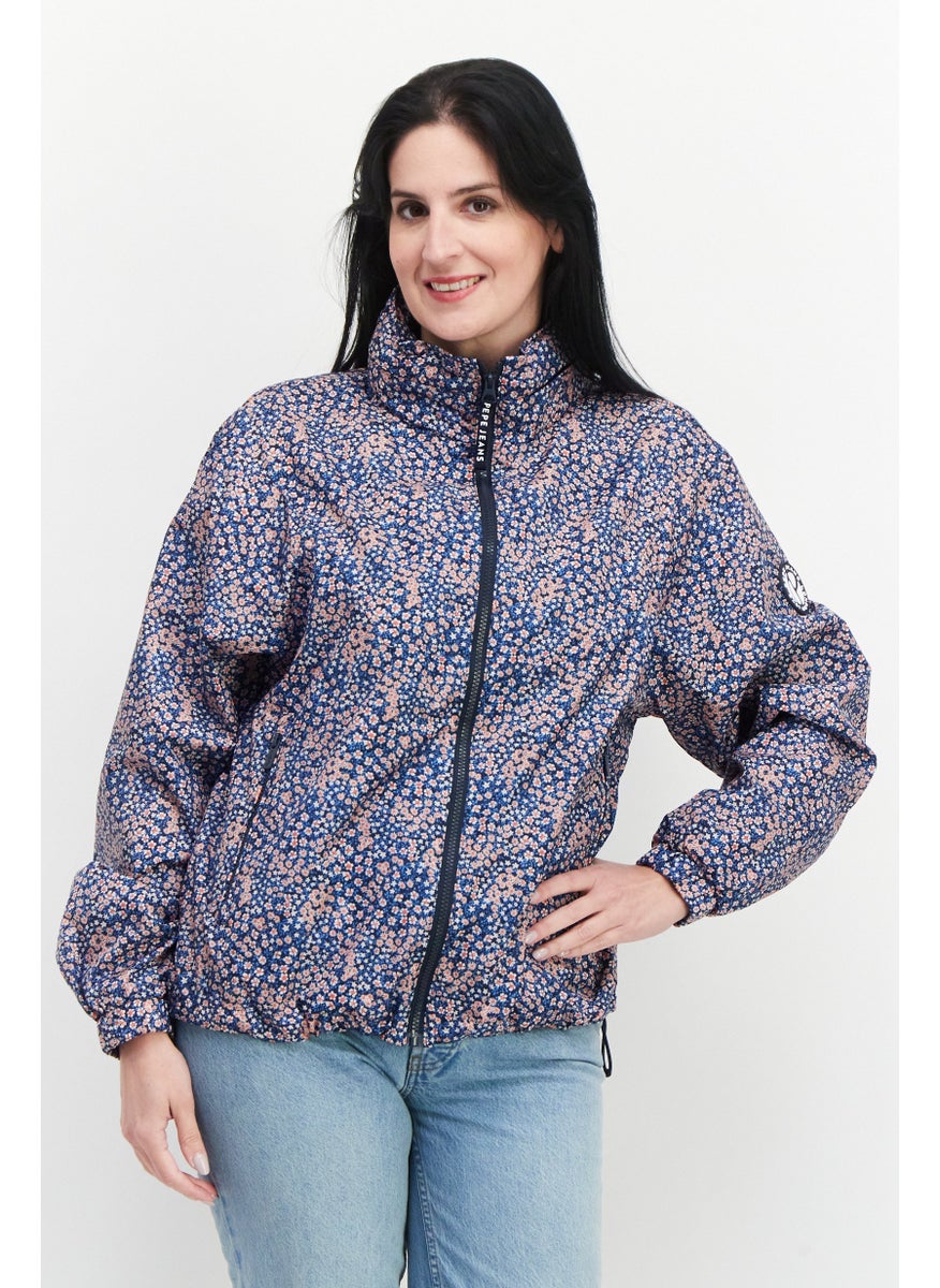 Pepe Jeans Women Floral Print Raincoat Jacket, Blue  - Image 1