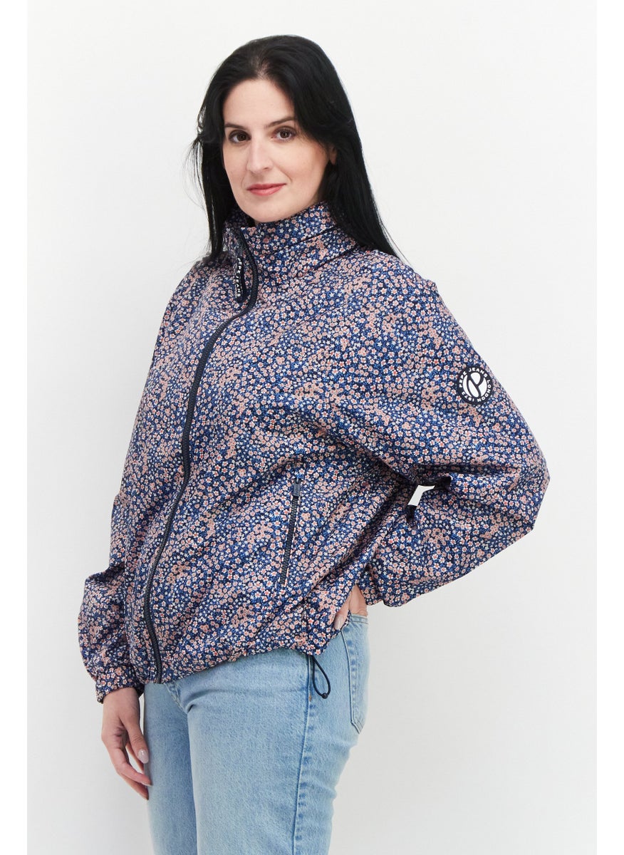 Pepe Jeans Women Floral Print Raincoat Jacket, Blue  - Image 3