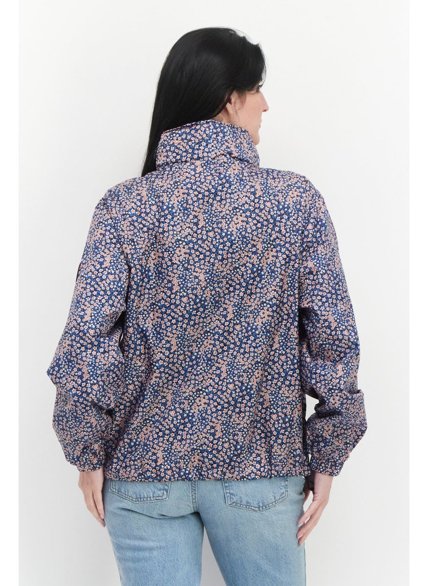 Pepe Jeans Women Floral Print Raincoat Jacket, Blue  - Image 4