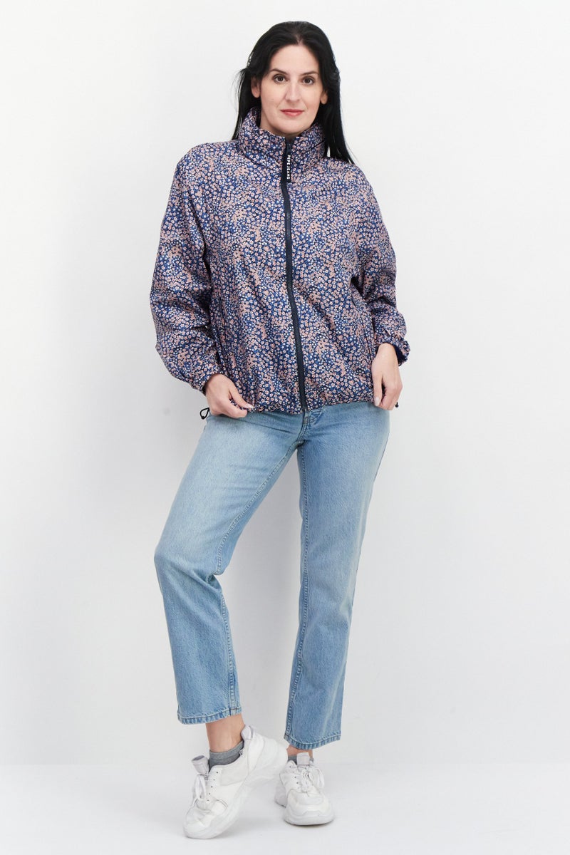 Pepe Jeans Women Floral Print Raincoat Jacket, Blue - Image 2