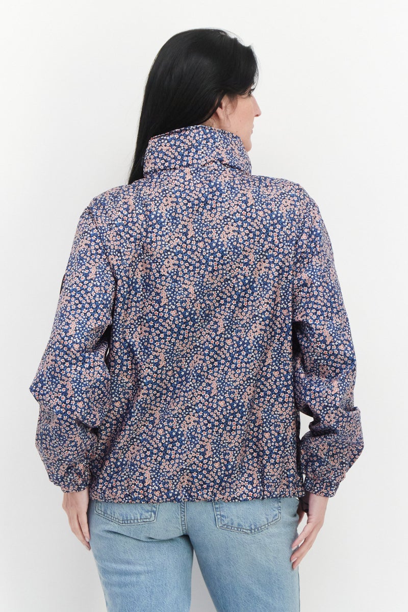 Pepe Jeans Women Floral Print Raincoat Jacket, Blue - Image 4