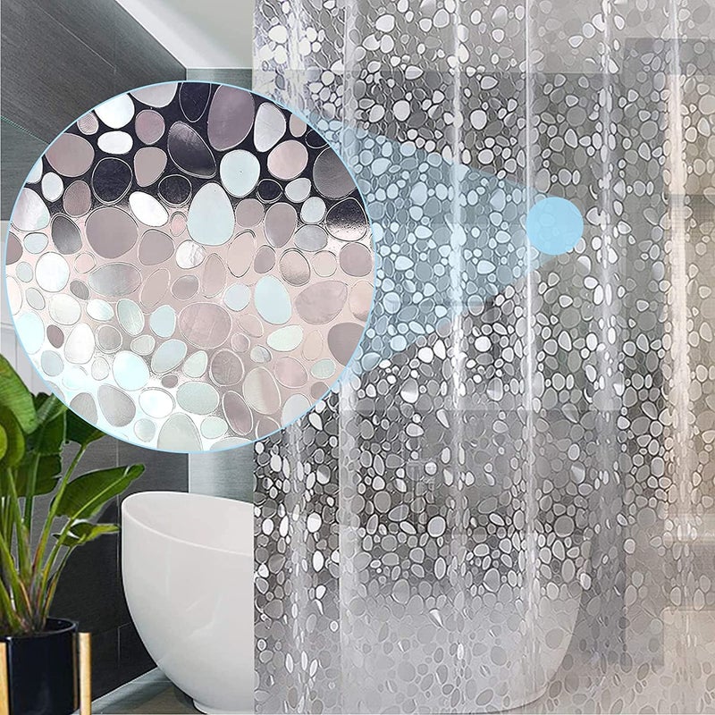 HOMECROWN 3D Stone Design Waterproof Plastic 7 Feet Transparent Bathroom Shower Curtain with 8 Hooks Clear 54 x 84 Inch - Image 1