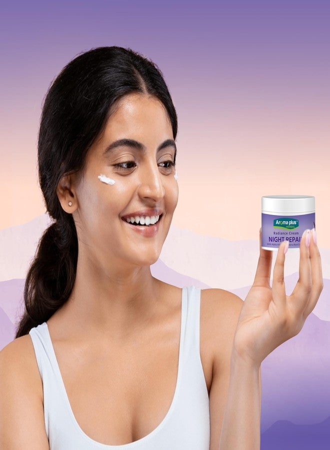 Aromaplus Herbal Night Repair Radiance Cream - Hydrate, Replenish & Restore | With Alpha Arbutin & Peonia Root Extracts | Brightening Night Cream for Even Skin Tone & Deep Hydration (50g) - Image 3