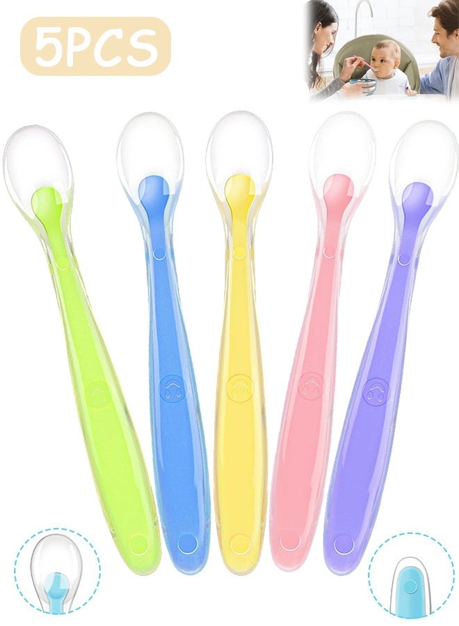 Quantum 5 PCS Silicone Spoons, Toddler Training Feeding Spoons, Soft Silicone Baby Training Spoon Gift Set for Infant - Image 1