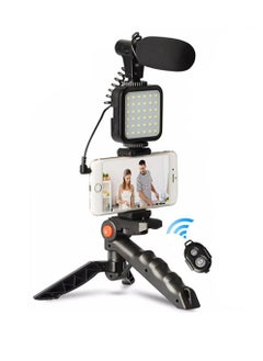 Vlogging Live Streaming Kit With Microphone Tripod Black