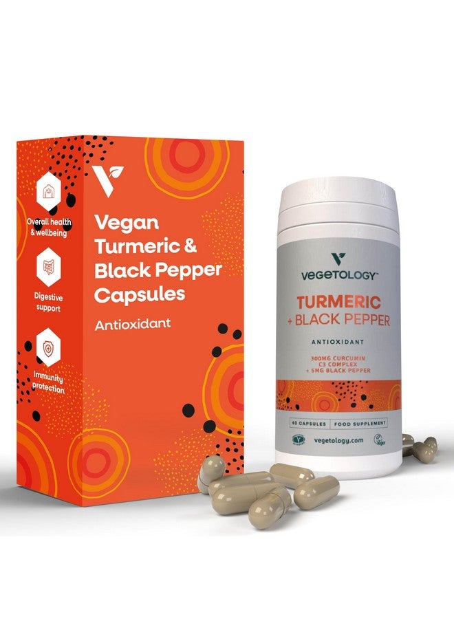 VEGETOLOGY Vegan Turmeric & Black Pepper Capsules (60 Capsules) - Tumeric Supplements Capsules 1 a Day - Supplements for Adults and Children - Image 1