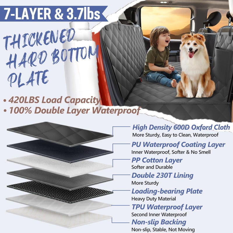ROUWINNE Back Seat Extender for Dogs Truck-Large Space, Dog Pet Seat Cover Back Seat Hard Bottom Holds 420lb, Waterproof Dog Hammock for Crew Cab Trucks F150, RAM1500, Sierra, Tundra, Silverado, Black - Image 3