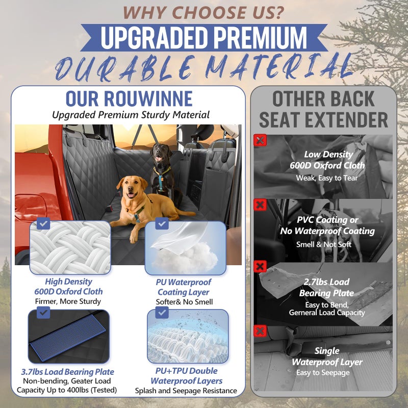ROUWINNE Back Seat Extender for Dogs Truck-Large Space, Dog Pet Seat Cover Back Seat Hard Bottom Holds 420lb, Waterproof Dog Hammock for Crew Cab Trucks F150, RAM1500, Sierra, Tundra, Silverado, Black - Image 4