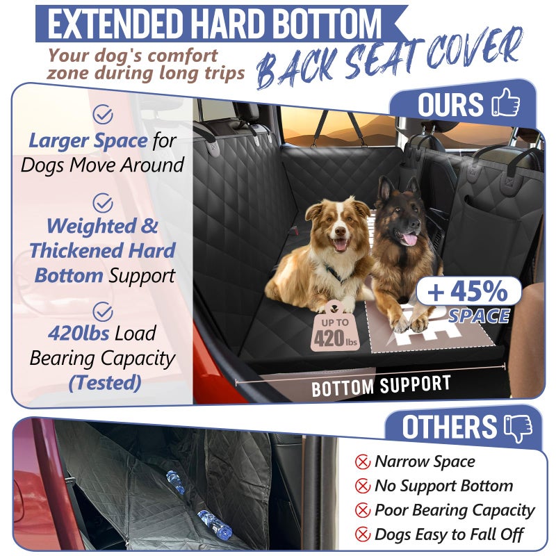 ROUWINNE Back Seat Extender for Dogs Truck-Large Space, Dog Pet Seat Cover Back Seat Hard Bottom Holds 420lb, Waterproof Dog Hammock for Crew Cab Trucks F150, RAM1500, Sierra, Tundra, Silverado, Black - Image 2
