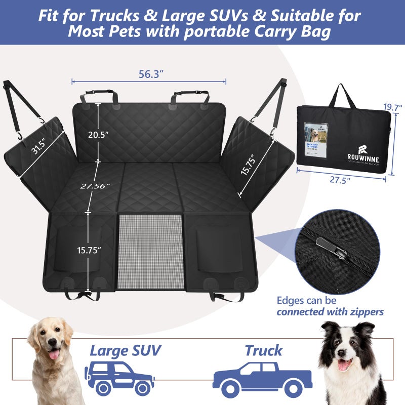 ROUWINNE Back Seat Extender for Dogs Truck-Large Space, Dog Pet Seat Cover Back Seat Hard Bottom Holds 420lb, Waterproof Dog Hammock for Crew Cab Trucks F150, RAM1500, Sierra, Tundra, Silverado, Black - Image 5