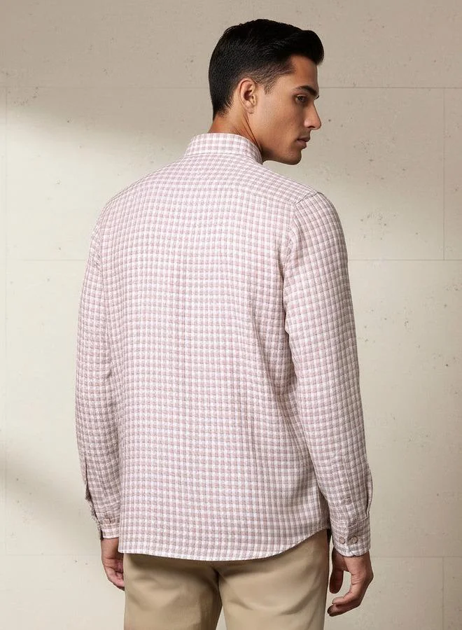 Splash FAV Brown Men Regular Fit Collared Checked Long Sleeve Shirt for Men | Best Price UAE