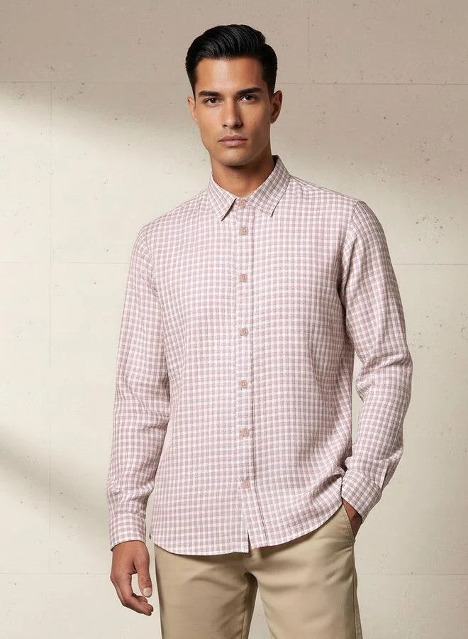 Splash FAV Brown Men Regular Fit Collared Checked Long Sleeve Shirt for Men | Best Price UAE