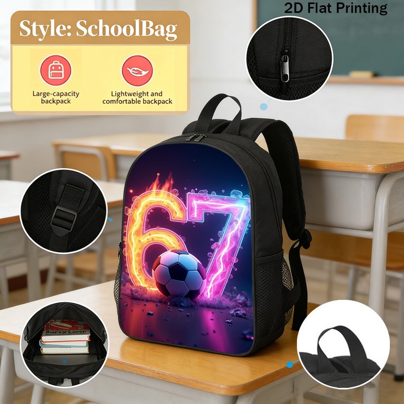 Sports neon glowing 67 soccer Backpack Lightweight Large Capacity 2D Flat Print for gym training outdoor for Unisex - Image 2