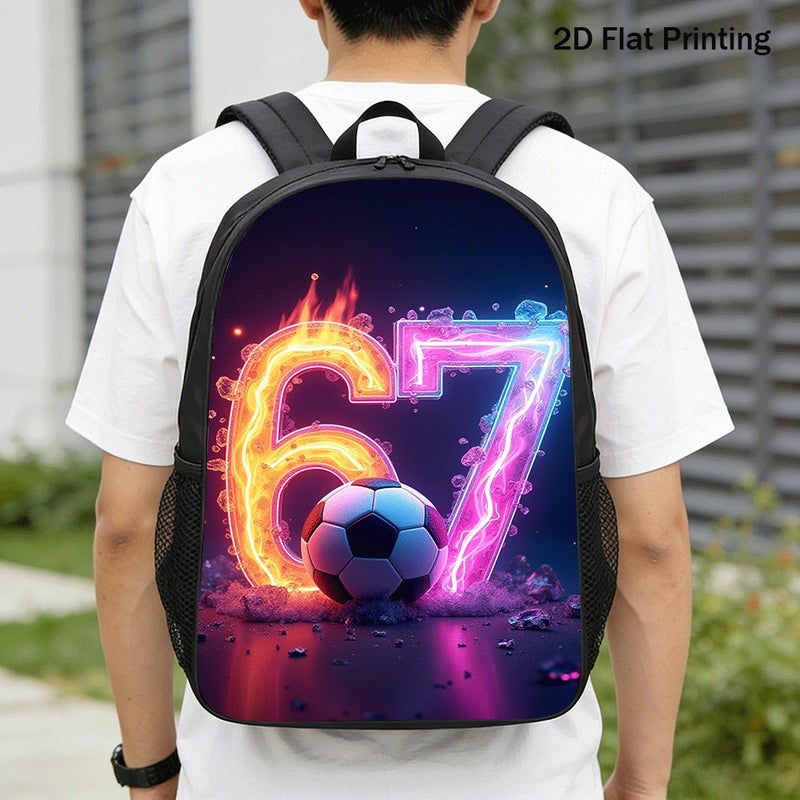 Sports neon glowing 67 soccer Backpack Lightweight Large Capacity 2D Flat Print for gym training outdoor for Unisex - Image 1