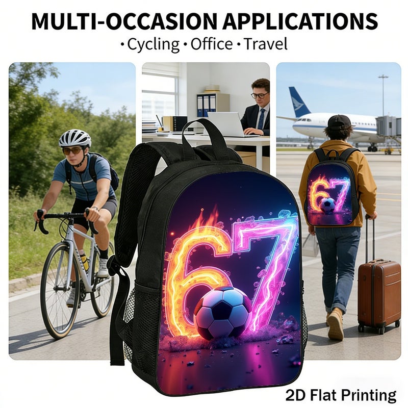 Sports neon glowing 67 soccer Backpack Lightweight Large Capacity 2D Flat Print for gym training outdoor for Unisex - Image 5
