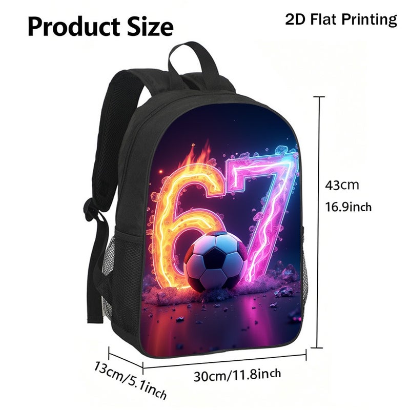 Sports neon glowing 67 soccer Backpack Lightweight Large Capacity 2D Flat Print for gym training outdoor for Unisex - Image 3