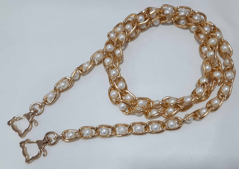Tia Premium Purse Shoulder Bag Chain Strap Handle, Handbag Purse Chain Replacement, Purse, Clutch Making, Replacement, Decoration & DIY (Golden Chain with Pearl and Cat Hook-115Cm, 1 Pc) - Image 3