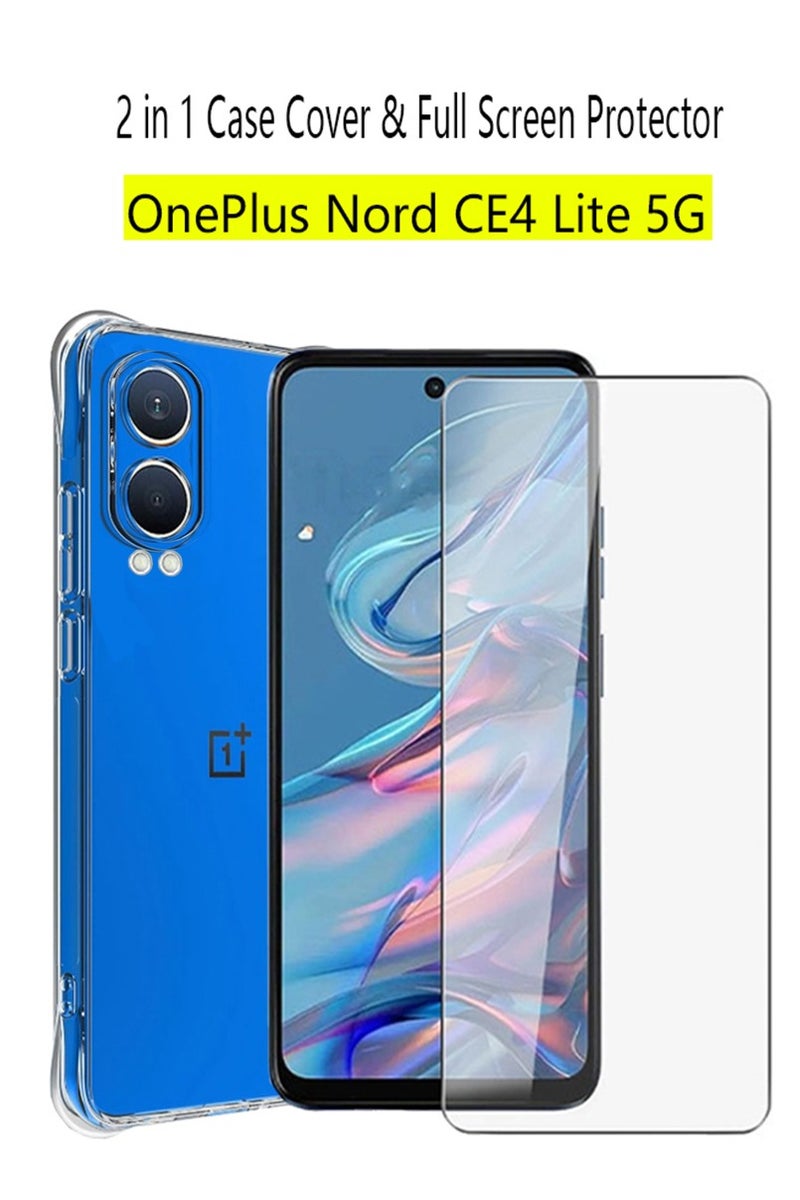 2 in 1 Phone Case Cover & Screen Protector  For OnePlus Nord CE4 Lite 5G Phone - Shockproof  Slim TPU Protective Phone Cover & Full Coverage Delicate Touch Tempered Glass Screen Protector for OnePlus Nord CE4 Lite 5G - Image 1