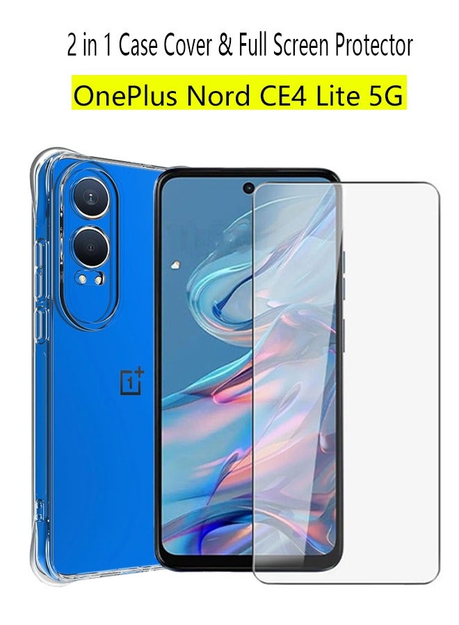 2 in 1 Phone Case Cover & Screen Protector  For OnePlus Nord CE4 Lite 5G Phone - Shockproof  Slim TPU Protective Phone Cover & Full Coverage Delicate Touch Tempered Glass Screen Protector for OnePlus Nord CE4 Lite 5G  - Image 1
