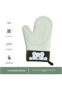 Silicone Oven Mitts Thickened Non-Slip Heat ResistantTwo fingers-green bear gloves [1 pack] heat resistant 300 degrees Two