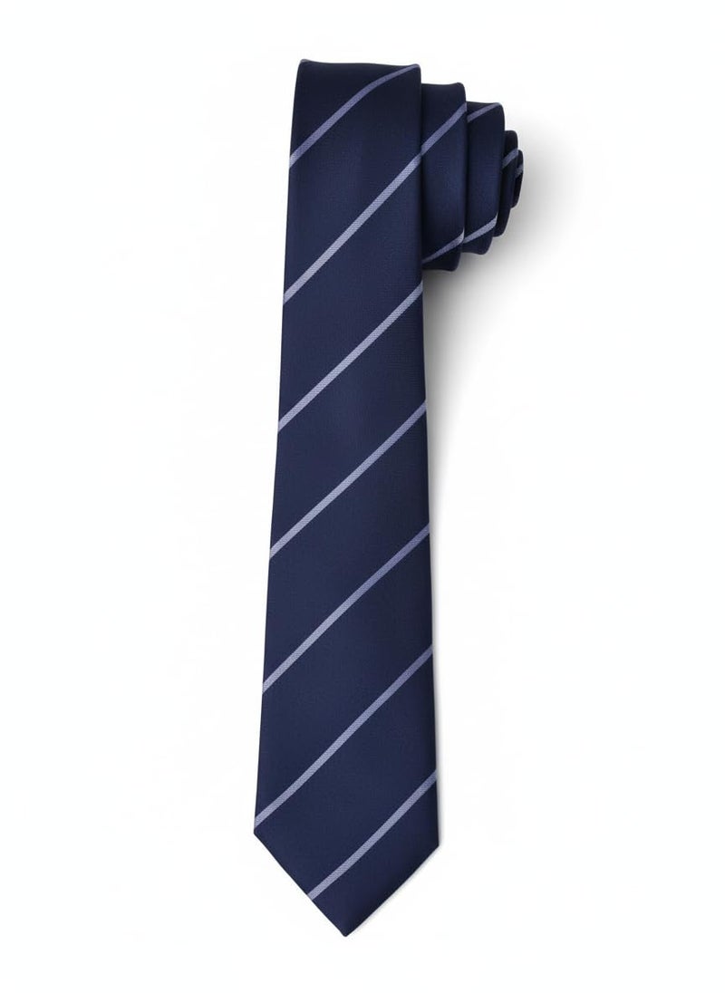 Young Arrow Men's Stripe Microfiber Necktie | Formal Tie for Office, Wedding & Party | Elegant Striped Pattern | Business, Casual & Gift Wear Accessory (Navy Blue & Grey) - Image 5