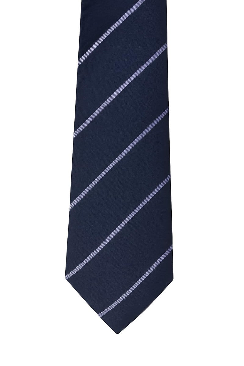 Young Arrow Men's Stripe Microfiber Necktie | Formal Tie for Office, Wedding & Party | Elegant Striped Pattern | Business, Casual & Gift Wear Accessory (Navy Blue & Grey) - Image 2