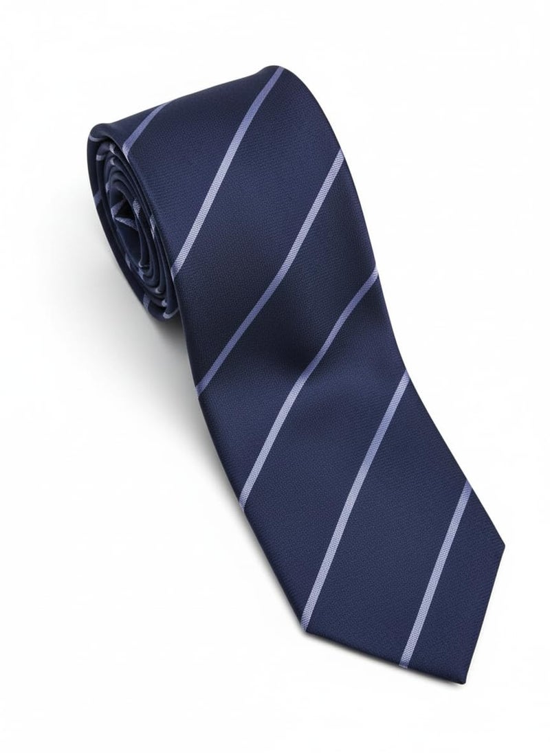 Young Arrow Men's Stripe Microfiber Necktie | Formal Tie for Office, Wedding & Party | Elegant Striped Pattern | Business, Casual & Gift Wear Accessory (Navy Blue & Grey) - Image 1