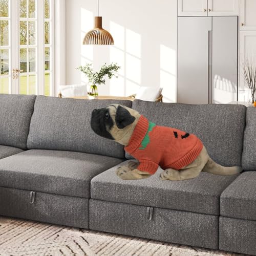 Lulala Dog Sweater, Knitted Turtleneck Cold Weather Dog Sweater for Small Dogs, Soft Diamond Plaid Pullover Knitwear Dog Winter Warm Clothes, Pet Coat Puppy Sweater (Orange, 8 Inch) - Image 4