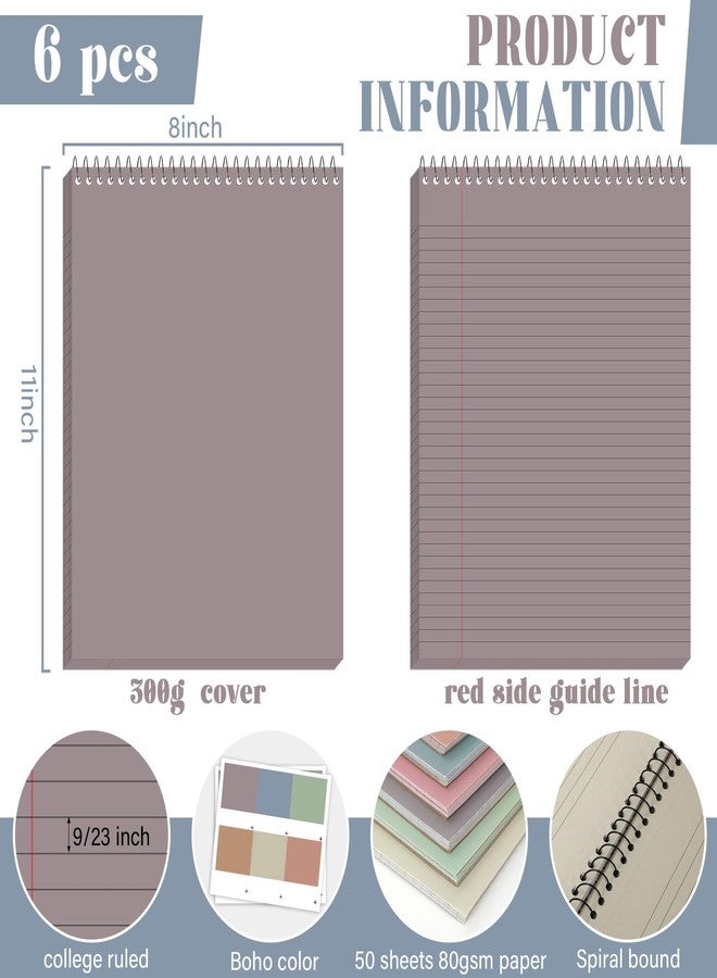 gisgfim 6 Pack Spiral Legal Pad College Ruled 8.5 X 11 Inches Spiral Notepads Top Bound Notebook Boho Legal Pads Wirebound Notepad Ruled Memo Spiral Steno Book for School Business Office College - Image 2