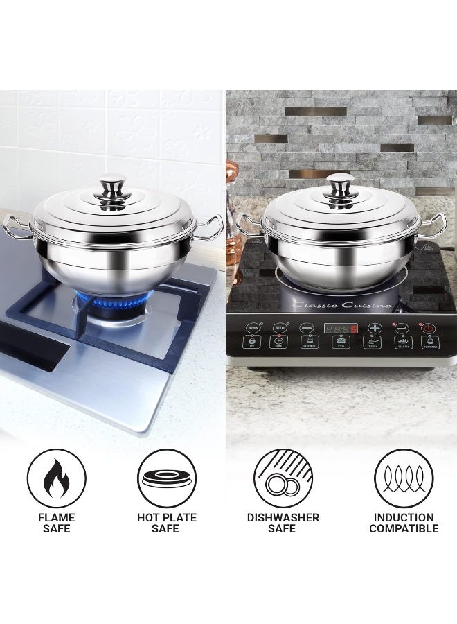 Milton طقم طهي متعدد من الفولاذ المقاوم للصدأ مع غطاء (2 - طبق إيدلي؛ 1 - طبق إيدلي صغير؛ 1 - طبق بخار؛ 2 - طبق دهوكلا)، 26 سم، فضي | آمن للاستخدام على الحث | آمن للاستخدام على اللهب والموقد وغسالة الصحون - Image 3