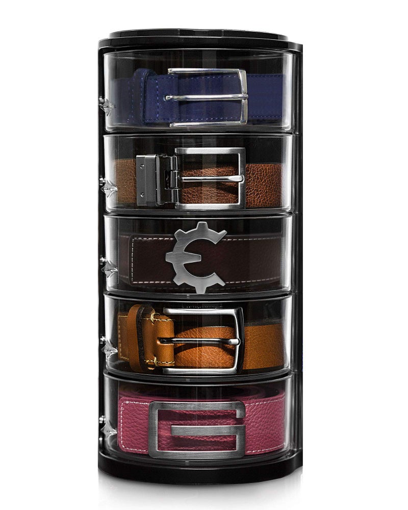 ELYPRO Premium Acrylic Belt Organizer - Sleek, Multi-Functional Storage for Belts, Jewelry, Makeup & Hair Accessories - Transparent, Rotating Drawers, Stackable & Wall-Mountable Design - Image 1