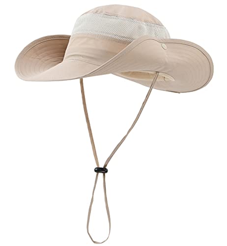 Connectyle قبعة شمسية شبكية خارجية من كونكتايل بحافة عريضة لحماية من الشمس قبعة صيفية للصيد والصيد والتنزه والبستنة بلون كاكي فاتح - Image 2