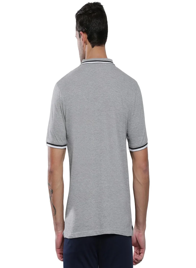 Dennis Lingo Men's Grey Melange 100% Cotton Solid Pattern Regular Fit T-Shirt