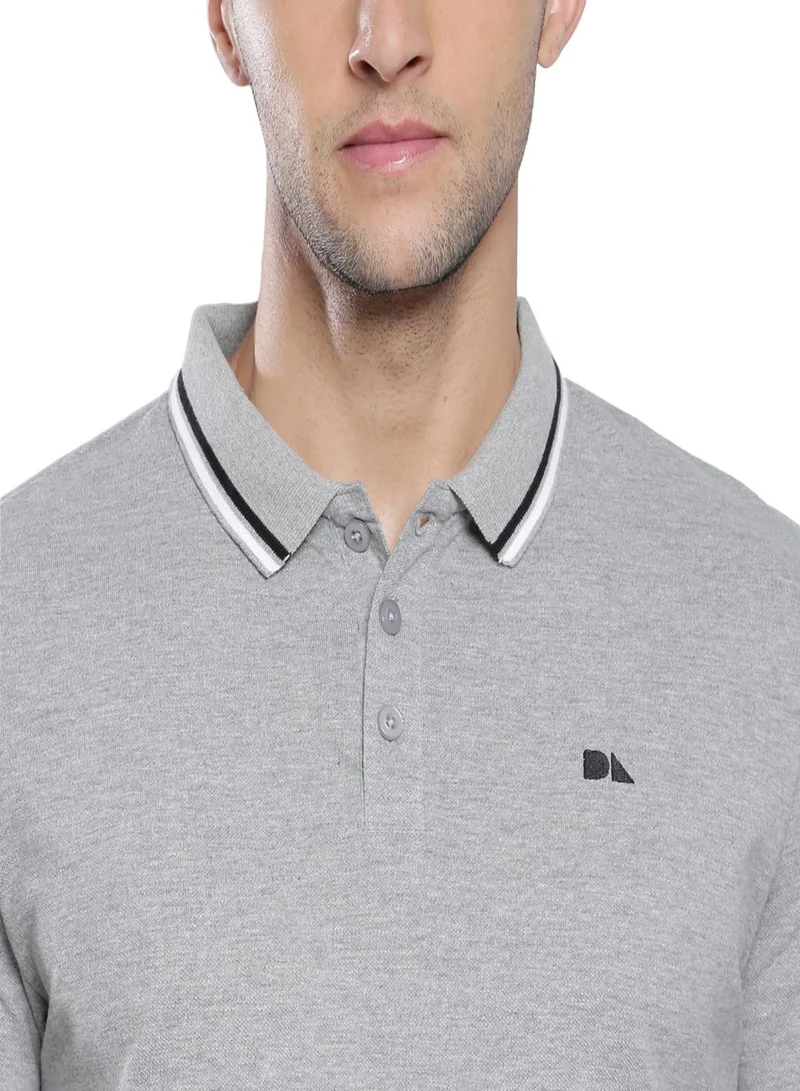 Dennis Lingo Men's Grey Melange 100% Cotton Solid Pattern Regular Fit T-Shirt