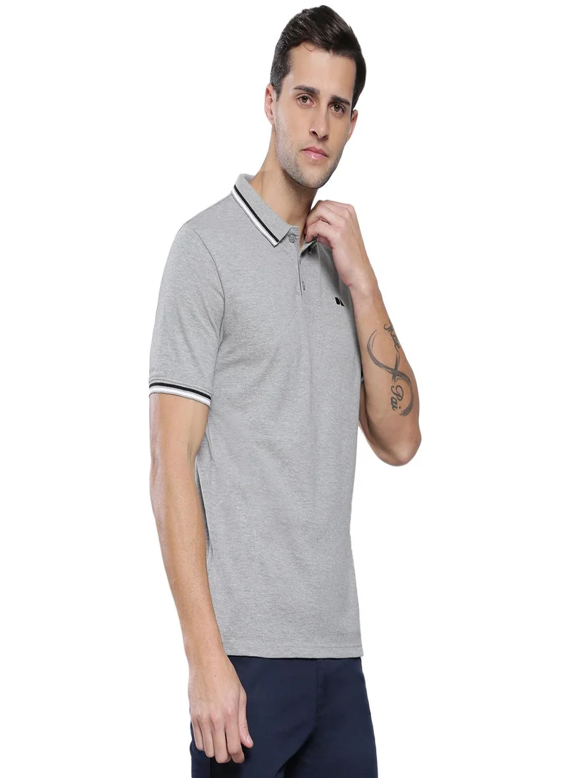 Dennis Lingo Men's Grey Melange 100% Cotton Solid Pattern Regular Fit T-Shirt