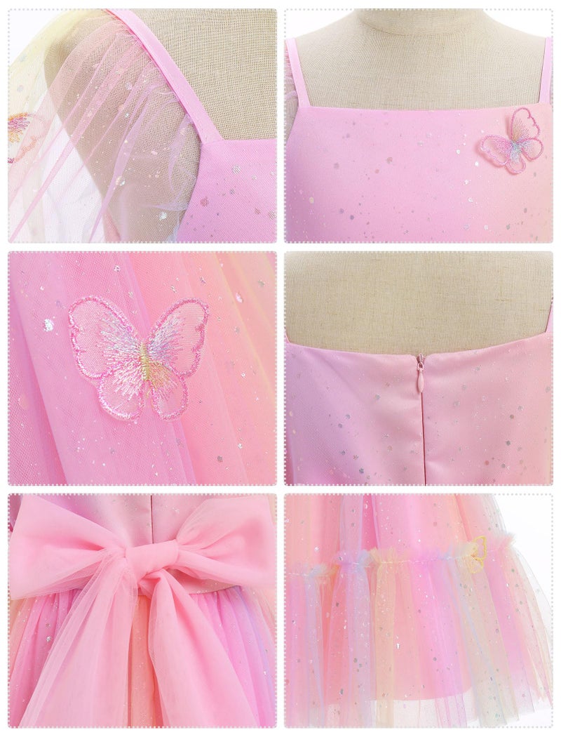 ODOLDI Kids Girls Birthday Party Long Sleeve Star Glitters Tulle Tutu Dress 3D Butterfly Star Sequins Ruffle Dress - Image 5