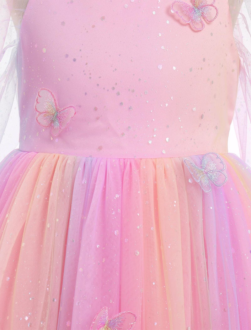 ODOLDI Kids Girls Birthday Party Long Sleeve Star Glitters Tulle Tutu Dress 3D Butterfly Star Sequins Ruffle Dress - Image 3