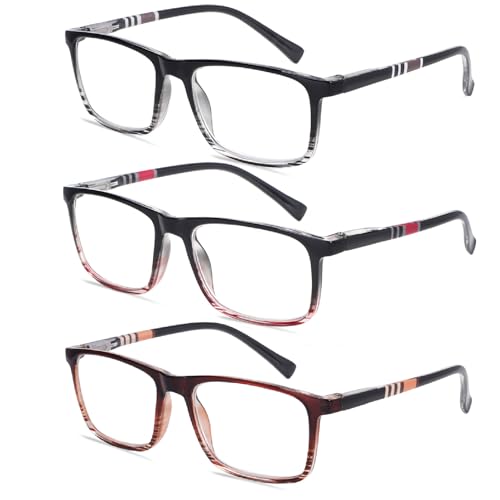 CHOFILORD 3 Pack Reading Glasses for Women Men Blue Light Blocking Computer Readers with Spring Hinge Fashion Eyeglasses (3 Pack Colors, 3.5, x) - Image 1