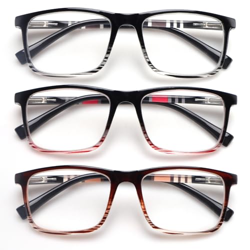 CHOFILORD 3 Pack Reading Glasses for Women Men Blue Light Blocking Computer Readers with Spring Hinge Fashion Eyeglasses (3 Pack Colors, 3.5, x) - Image 2