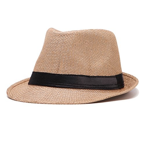LADYBRO Fedora Hat Mens Trilby Straw Sunhat Panama Cuban Party 1920s Short Brim Summer Pack of 3(Beige,Coffee,Khaki) - Image 5
