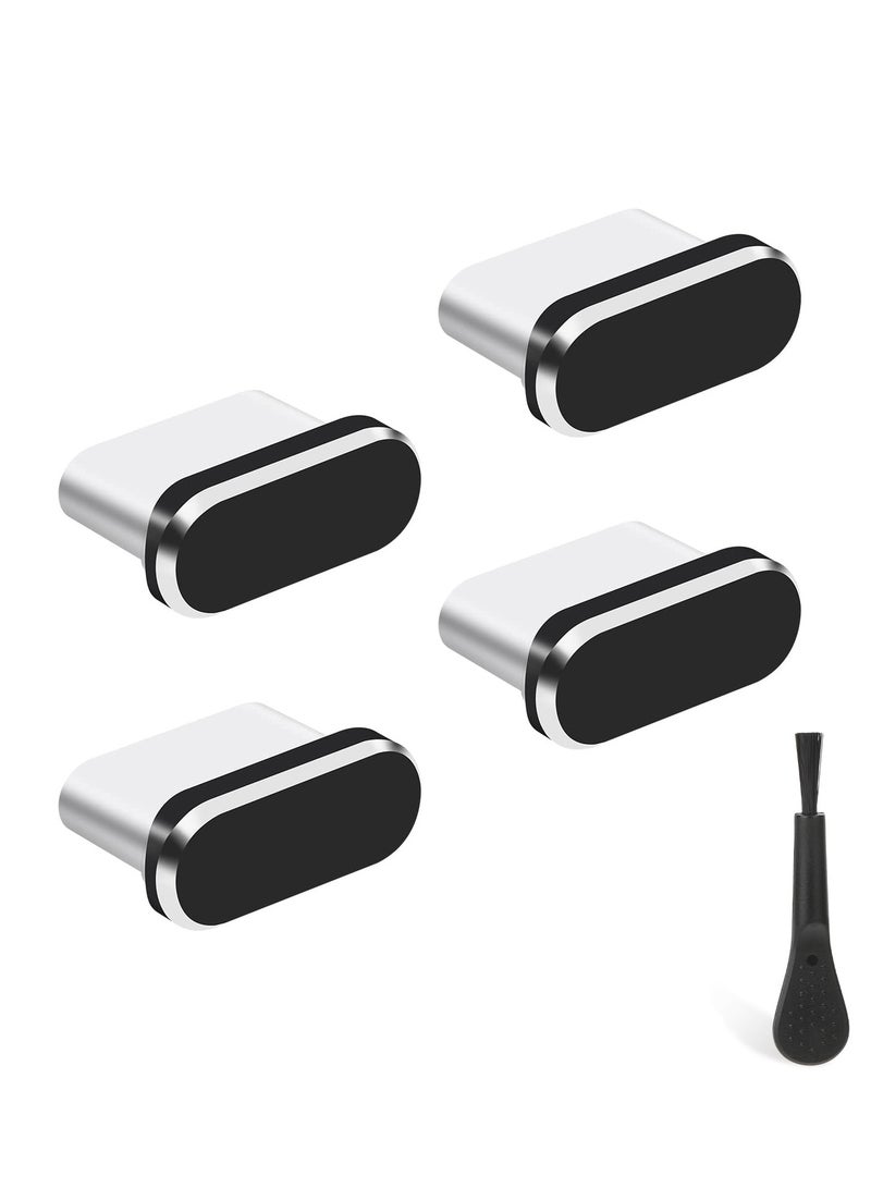 سونسر 4Pcs نوع C مقابس مكافحة الغبار المعدنية مع فرشاة تنظيف لمعظم الهواتف الذكية وطرازات USB Android Micro - Image 1